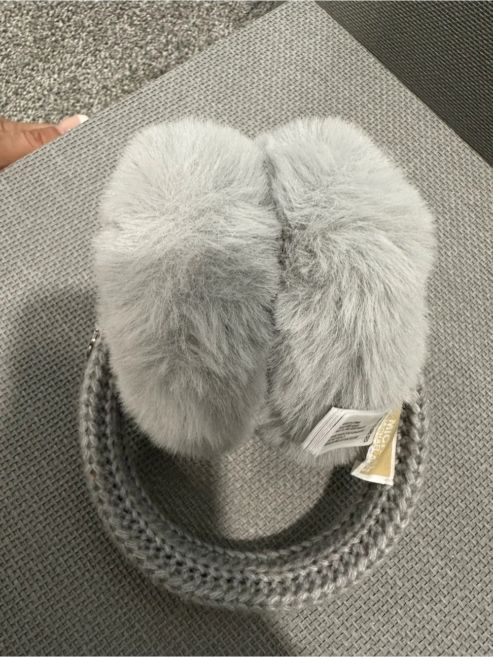 Michael Kors Light Gray Faux Fur Knit Earmuffs with Logo Accent
